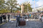 Man kan se statuen af Zlatan Ibrahimovic på Stadiontorget ved Malmö FF's stadion.  Foto: Johan Nilsson/Ritzau Scanpix