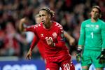 Med sit syvende mål på landsholdet sikrede Yussuf Poulsen den vigtige danske 1-0-sejr over Schweiz. Foto: Jens Dresling