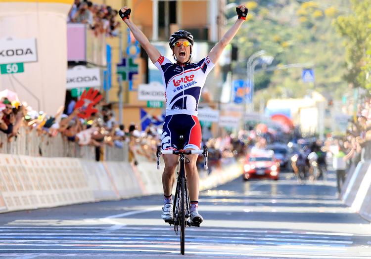 Et af de største øjeblikke i Lars Baks karriere, da han sejrede på 12. etape i Giro d'Italia 2012.
 Foto: Alessandro Garofalo/Ritzau Scanpix
