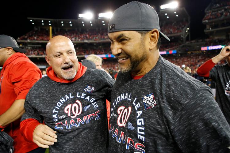 
   Manager Dave Martinez er i gang med sin kun anden sæson i jobbet for Washington Nationals. Nu kan han prale af have sendt klubben i sin første World Series-finale.
   Foto: Geoff Burke/Ritzau Scanpix