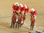 Danmark har fine traditioner i 4 km holdforfølgelsesløb, og her ses kvartetten bestående af Rasmus Lund Pedersen, Julius Johansen, Casper Folsach og Lasse Norman i aktion under det seneste VM i Polen, hvor det blev til bronze.
 Foto: Kacper Pempel/Ritzau Scanpix