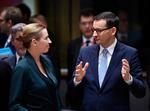 Statsminister Mette Frederiksen (S) sammen med Polens premierminister  Mateusz Morawiecki. Foto: John Thys/Ritzau Scanpix