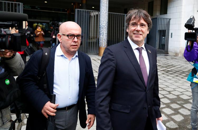 Rkspræsident Carles Puigdemont blev løsladt efter et forhør.  Foto: Francois Lenoir/Ritzau Scanpix