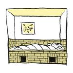 Den kinesiske kang-seng har plads til hele familien - og så er den bygget oven på en ovn, så man holder sig varm. 
   Tegning Claus Nørregaard