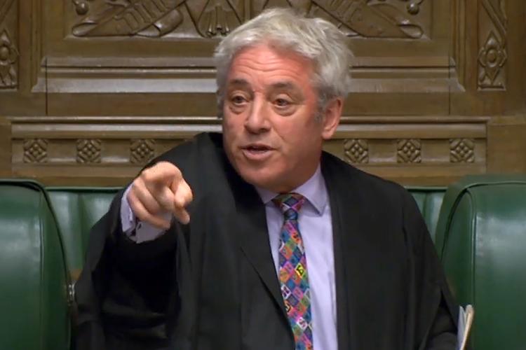 John Bercow  konstaterer, at forslaget 'i substans er det samme', som det, der var fremlagt under en samling i parlamentet lørdag.  Foto: Ho/Ritzau Scanpix