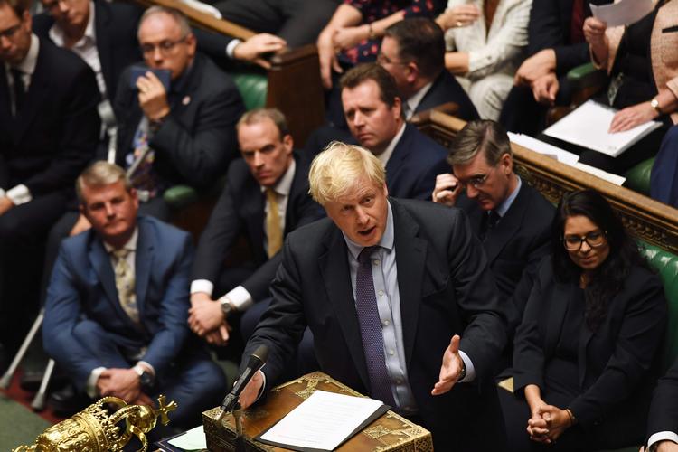 Storbrittaniens premierminister Boris Johnson opnåede flertal for sin brexit-lovpakke, men hans stramme tidsplan for behandlingen fik ikke opbakning i underhuset tirsdag. Foto: Jessica Taylor Foto: Jessica Taylor/Ritzau Scanpix