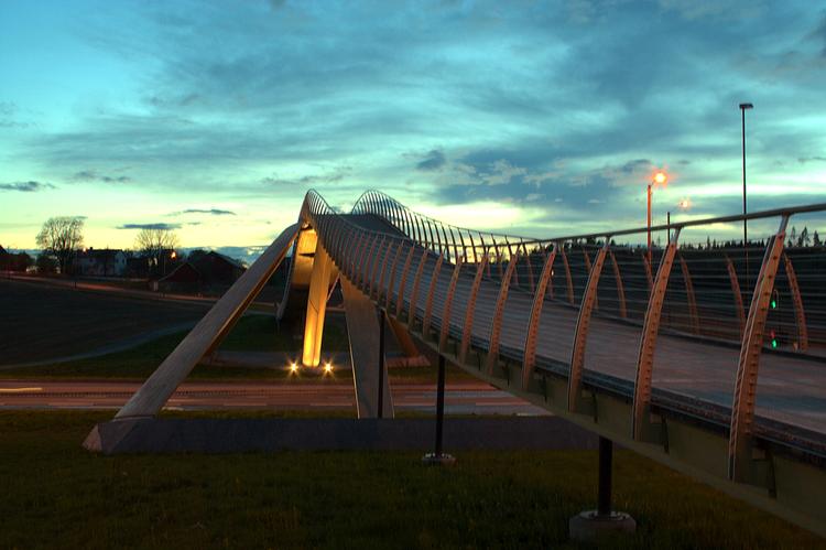 Da Vinci Broen i Akershus er udført i limtræ. Foto: Åsmund Ødegård