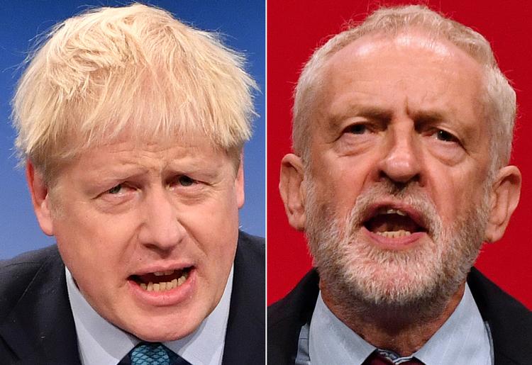 Premierminister Boris Johnson og oppositionsleder Jeremy Corbyn fra Labour. Foto: Daniel Leal-olivas, Paul Ellis/Ritzau Scanpix