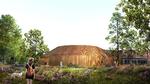 FLUGT. Det er tegnestuen Bjarke Ingels Group, BIG, der har tegnet det nye museum. Den buede stålkonstruktion skal forbinde to længer i Oksbøllejrens gamle hospital.  Computerskabt illustration BIG