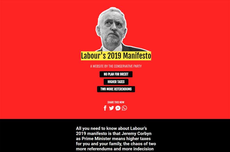 De konservative lancerede torsdag en hjemmeside, som foregiver at afsløre Labours valgudspil. Foto: labourmanifesto.co.uk