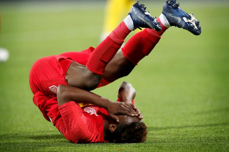 Også Ibrahim Sadiq ærgrede sig, men FC Nordsjællands største chance tilfaldt Mikkel Damsgaard. Foto: Jens Dresling/POLFOTO