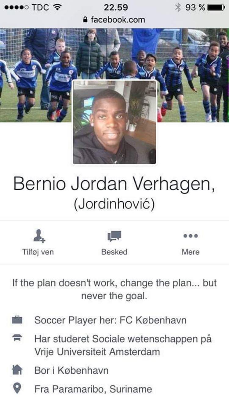 Sådan har Jordan Bernio Verhagen blandt andet præsenteret sig som FCK-spiller på Facebook. 