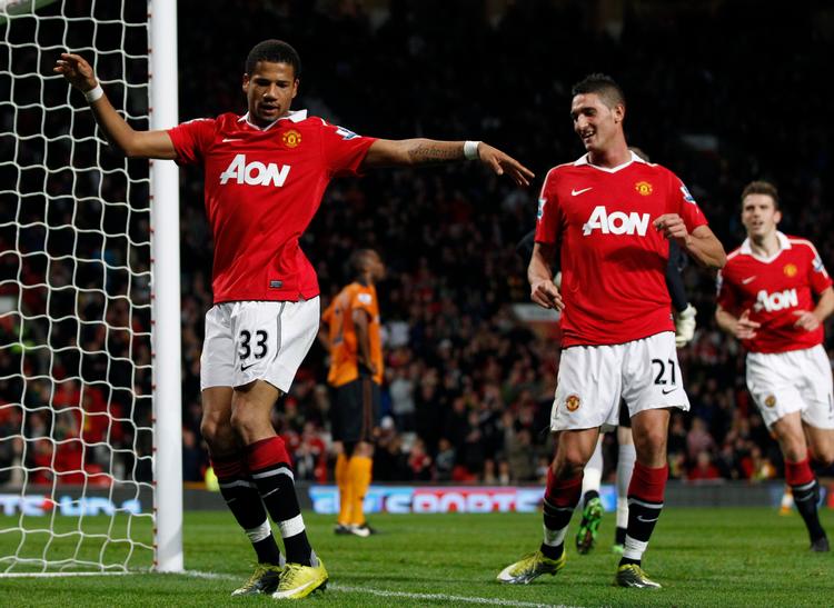 Den unge portugiser Bebé (til venstre) fik ganske få kampe for Manchester United - som her, hvor han scorede i en pokalkamp - fordi han ganske enkelt var for dårlig til klubben. Nu spiller han i den spanske 2. division for Rayo Vallecano.  Foto: Phil Noble/Ritzau Scanpix