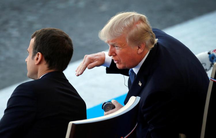 Den franske præsident, Emmanuel Macron ses her medUSA's præsident, Donald Trump.  