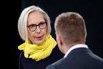 DR's generaldirektør Maria Rørbye Rønn fremlagde onsdag en ny strategi for DR 1 og DR 2. Her ses hun med Johannes Langkilde, der også var med ved præsentationen af det fremtidige DR.  Foto: Jens Dresling/POLFOTO