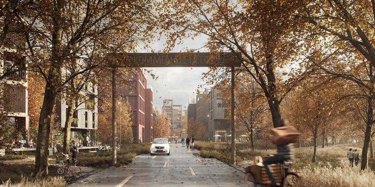 Under overskriften Fælledby har Henning Larsen Architects tegnet den masterplan, som nu skal danne rammerne for byggeriet af 2000 nye boliger på Amager Fælled. Rendering: Henning Larsen Architects, MOE Seacon, MOE urban development og COOP