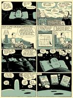 Glenn Ganges har svært ved at falde i søvn. Og så ligger han en rum tid og spekulerer over tid og rum. Illustration Fra tegneserien 'The River at Night'