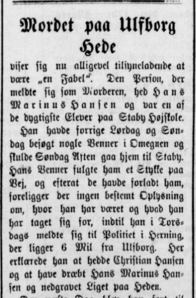 Historien bredte sig i landets aviser, der snart afslørede den rette sammenhæng. Udklip fra Sjællands-Posten 11. marts  1890. Foto: Mediestream