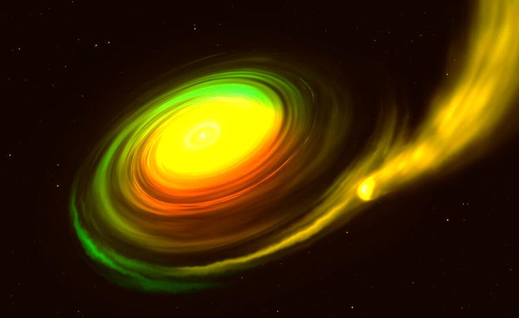 Illustrationen viser den hvide dværgstjerne WDJ0914+1914 og dens Neptun-lignende exoplanet. Foto: ESO/M. Kornmesser