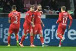  AGF-spillerne går nu til vinterpause som ligaens mest formstærke hold efter  16 af 18 mulige point i  de seneste 6 kampe.  Foto: Jens Nørgaard Larsen/Ritzau Scanpix