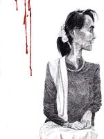 Aung San Suu Kyi. Arkivtegning: Roald Als Foto: Roald Als/Politiken-Tegning