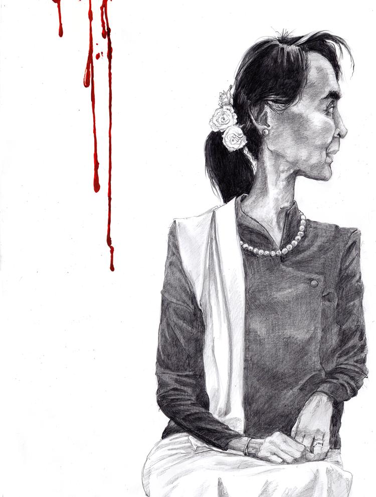 Aung San Suu Kyi. Arkivtegning: Roald Als Foto: Roald Als/Politiken-Tegning