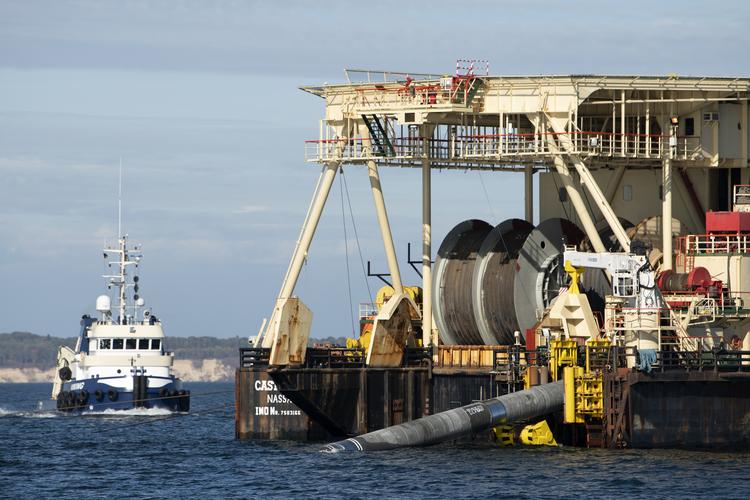 Rørlægningsarbejde ved den kontroversielle russiske gasledning Nord Stream 2. Her er det en byggeplads i byen Lubmin i Tyskland. (arkivfoto)
   Foto: Peter Hove Olesen/POLFOTO