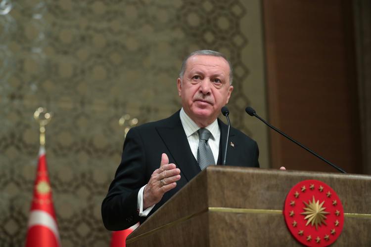 Tyrkiets præsident, Recep Tayyip Erdogan, ved dagens afstemning i parlamentet.  Foto: Murat Cetinmuhurdar/ppo/Ritzau Scanpix