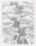 Connor Willumsens tegninger 'Bradley of Him' er tegnet med blyant i gråtoner på halvtransparent papir og føles næsten flydende. Foto: Illustration fra bogen