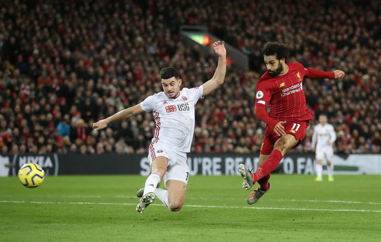 Liverpools Mohamed Salah scorede et af sit holds to mål.  Foto: Carl Recine/Ritzau Scanpix