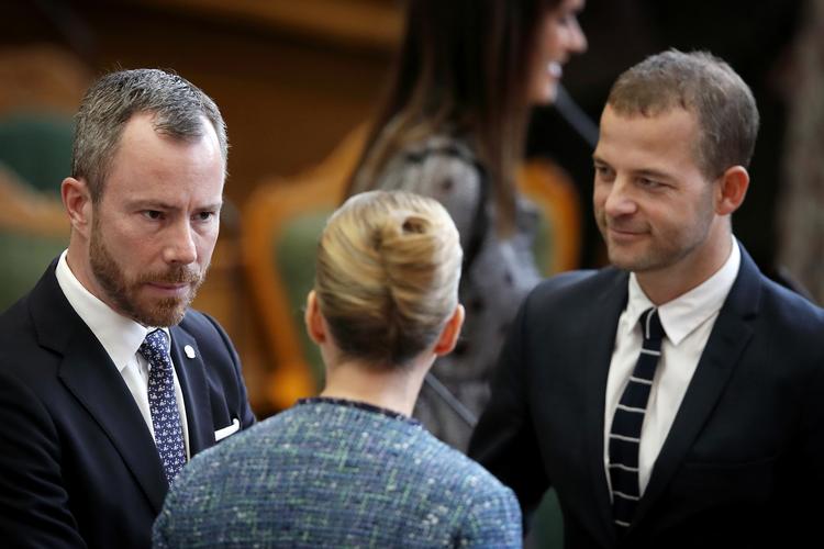 Jakob Ellemann-Jensen, statsminister Mette Frederiksen og Radikales Morten Østergaard ved Folketingets åbning sidste år. 
















   Foto: Jens Dresling/POLFOTO