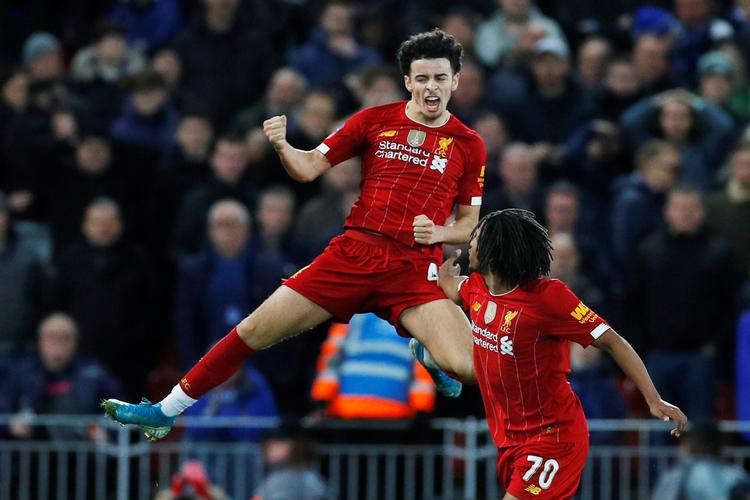 Curtis Jones blev matchvinder for Liverpool i pokalopgøret mod Everton.
   Foto: Phil Noble/Ritzau Scanpix
