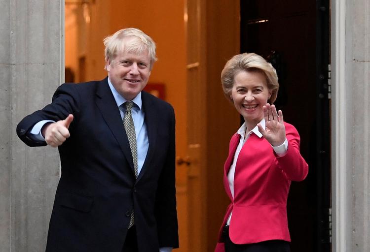 Den britiske premierminister, Boris Johnson, havde onsdag 'et positivt møde' med EU-Kommissionens formand, Ursula von der Leyen, oplyser Downing Street. Foto: Toby Melville/Ritzau Scanpix