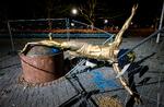 Statuen af Zlatan Ibrahimovic' er blevet vandaliseret i flere omgange og nu fjernet fra Malmö FF's stadion, mens den bliver restaureret. Foto: Johan Nilsson/Ritzau Scanpix