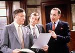 De tre hovedroller i 'Javel, hr. Minister'. Fra venstre Paul Eddington, Derek Fowlds og Sir Nigel Hawthorne. Alle tre er nu døde.    Foto: Nf/Ritzau Scanpix