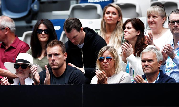 Hele familien Wozniacki er tilstede ved Caroline Wozniackis sidste turnering.
   Foto: Edgar Su/Ritzau Scanpix