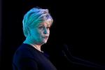 Fremskrittspartiet forlader den norske regering. Her ses leder Siv Jensen på et pressemøde i sidste uge.  Foto: Benoit Tessier/Ritzau Scanpix