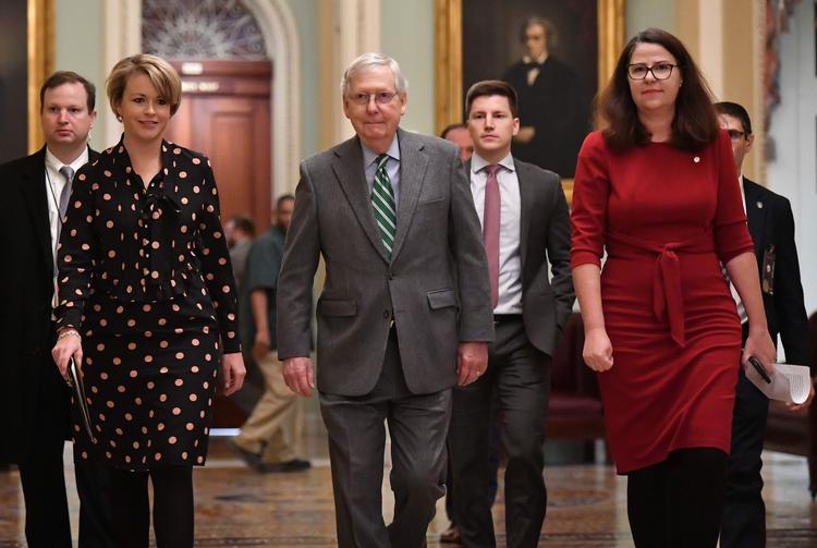 Mitch McConnell (i midten) får en nøglerolle i rigsretssagen mod Mitch McConnell. Foto: Mandel Ngan/Ritzau Scanpix