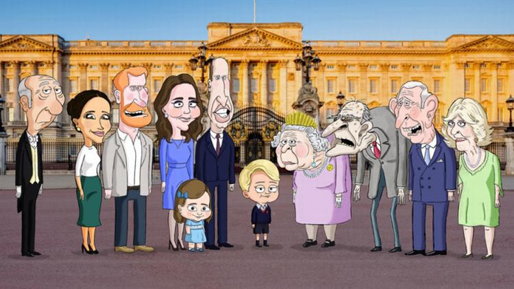 Prins George i midten spiller hovedrollen i den nye tegnede satire om briternes kongehus. Pr-foto: HBO Max