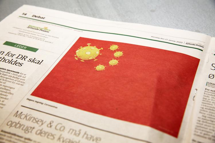 Det er denne tegning af Niels Bo Bojesen, der har vakt kinesisk vrede.  Foto: Thomas Borberg/POLFOTO