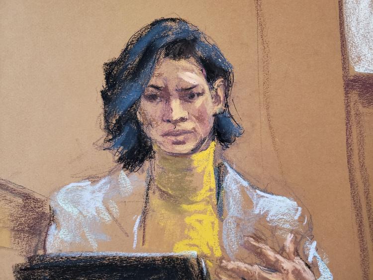 Tegning af vidnet Tarale Wulff, der beskylder Harvey Weinstein for voldtægt. Foto: Jane Rosenberg/Ritzau Scanpix