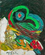 Karel Appel smurte tykt på. På den gode måde. Her et lille værk fra 1978 fra Siemers von-Loepers samling.  Foto: Ole Akhøj