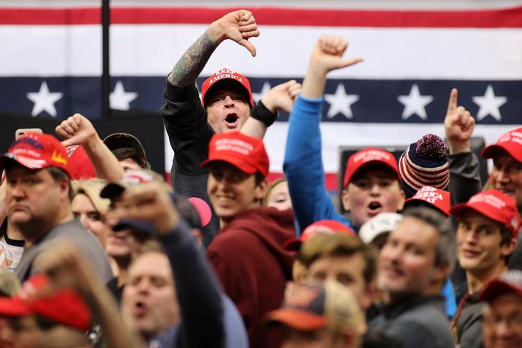 Trumpfans myldrede ind til møde i staten Iowa. Foto: Jonathan Ernst/Ritzau Scanpix