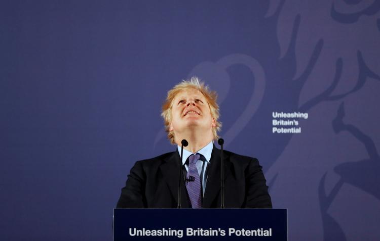 Boris Johnson fotograferet tidligere i dag, hvor han ridsede de britiske krav op forud for forhandlingerne om en handelsaftale med EU. Foto: Pool/Ritzau Scanpix