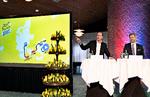 Løbsdirektør for Tour de France, Christian Prudhomme og overborgmester og bestyrelsesformand for Grand Départ Copenhagen Denmark, Frank Jensen (S), var med ved præsentationen i dag i Vejle.  Foto: Henning Bagger/Ritzau Scanpix