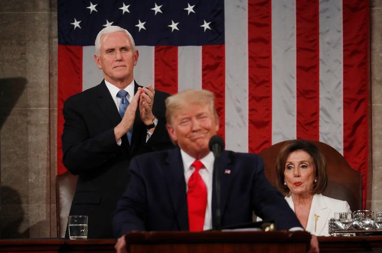 Præsident Trump havde grund til at smile til sin årlige State of the Union Address. Endnu et højdepunkt i en uge fuld af dem for præsidenten.   Foto: Leah Millis/Ritzau Scanpix