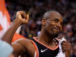 Serge Ibaka var, ganske forståeligt, en meget tilfreds mand efter NBA-sejren natten til lørdag dansk tid over Indiana Pacers.   Foto: John E. Sokolowski/Ritzau Scanpix