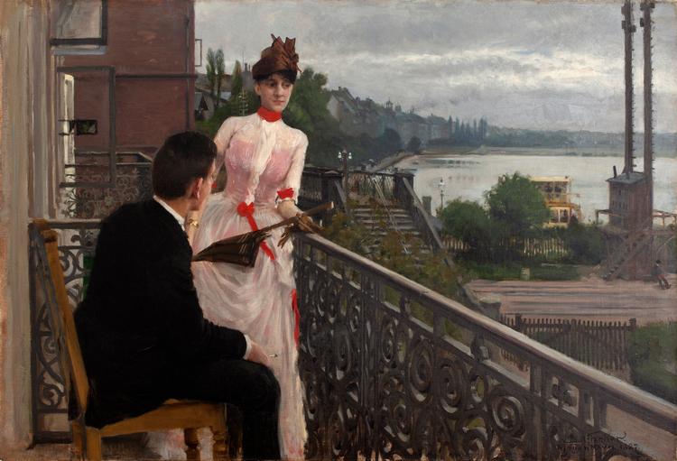 København ser sexet og fransk ud  i  dette maleri af Paul Fischer fra 1887, som viser udsigten over Peblinge Søen. Det er kunstnerens  svoger og svigerinde som optræder som modeller, med nonchalant cigaret,  handsker og fashionabel kjole.  Foto: Københavns Museum