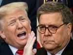 USA's ustitsminister, William Barr, (th.) har kritiseret Donald Trump for at udtale sig på Twitter om retssagen mod den tidligere Trump-rådgiver Roger Stone. Foto: Saul Loeb, Andrew Caballero-reyn/Ritzau Scanpix