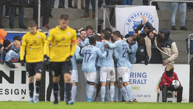 Kampen mellem Sønderjyske og Hobro er søndagens foreløbig eneste.  Foto: Claus Fisker/Ritzau Scanpix
